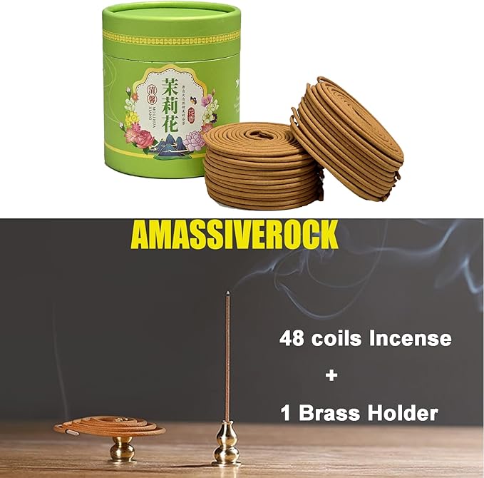 Jasmine Coils Incense (48 PCS) Spiral Incense Coil Incense Holder Burner, Natural Chinese Incenses Coils Spiral Design for Long-Lasting Fragrance