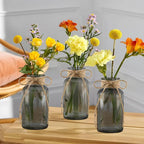 Vintage Glass Vases for Flowers, Set of 3 Grey Vases for Farmhouse Wedding Centerpiece Cylinder Bottle for Reception Table Decoration Home Decor Floral Arrangements