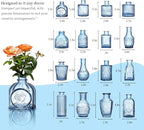Glass Bud Vases Set of 32 - Blue Assorted Small Mini Glass Vases for Flowers, Crystal Vintage Vase Set, Bulk Centerpieces for Table Décor, Wedding, Home and Events (Blue, 32 Pcs)