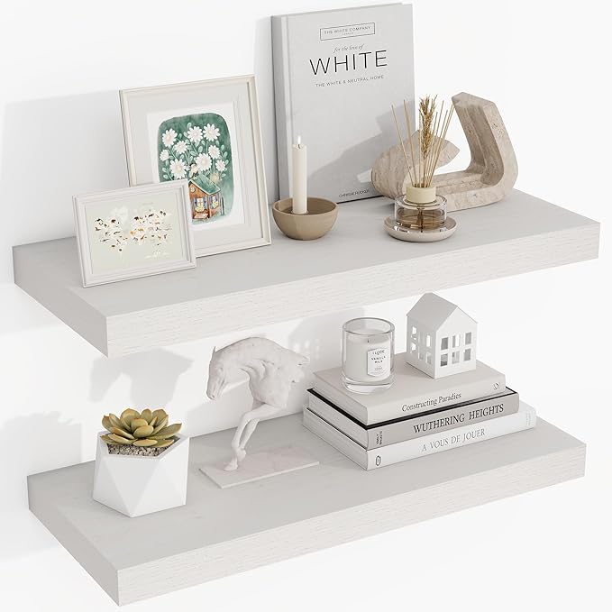 24 Inch Floating Shelves, 24"x9.25"x1.5" Inch Deep Floating Shelves for Wall, Wooden Shelves for Bathroom, Bedroom, Living Room, Cream White Oak, 2 Pieces