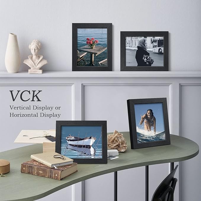 VCK 8x10 Picture Frame Set of 3 - Black, Textured Exclusive Solid Wood Picture Frames, Wall Hanging