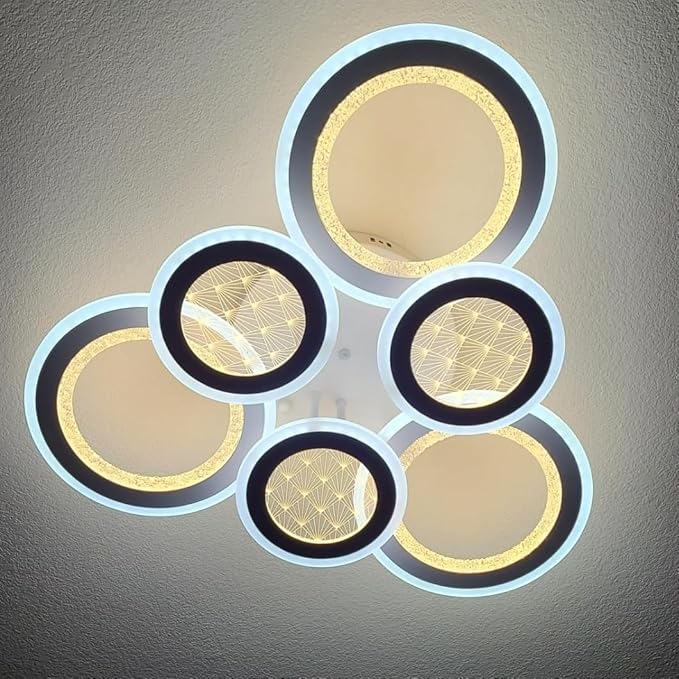 Modern LED Ceiling Light,Dimmable 3000K-6500K 3 Colors Flush Mount Ceiling Lights Fixtures 6 Rings 139W Remote LED Ceiling Lighting for Living Room,Dining Room,Kitchen,Bedroom,Office