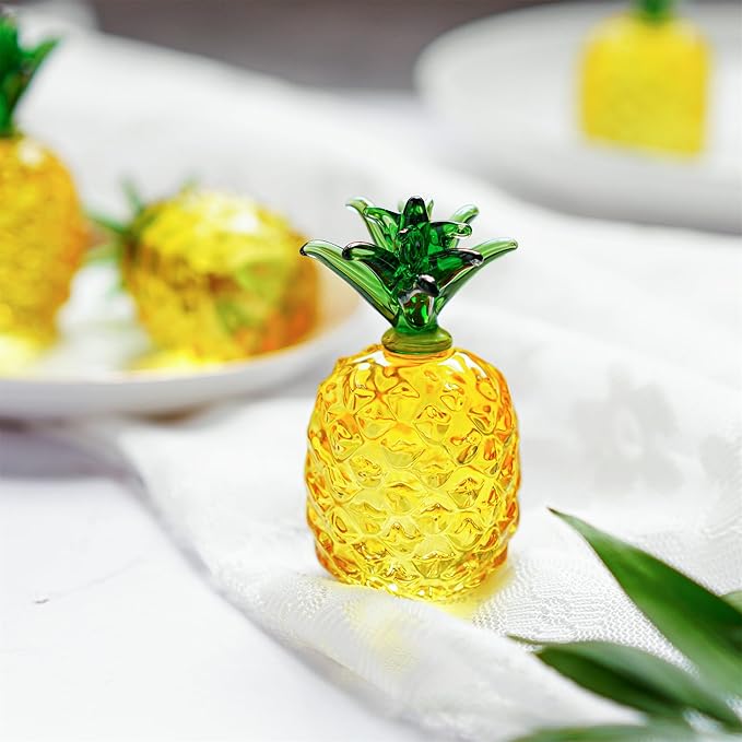 Glass Fruit Decor Crystal Pineapple Figurine Collectibles Hand Blown Glass Fruit Pineapple Decoration for Home Kitchen Office for Women
