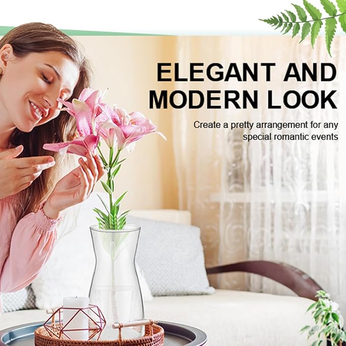 Thenshop 10 Pcs 8'' Tall Clear Flower Vase Wide Mouth Crystal Glass Boho Decorative for Centerpieces Bulk Tall Vase for Flower Bouquets Rustic Home Decor Wedding Housewarming Gift (Clear)