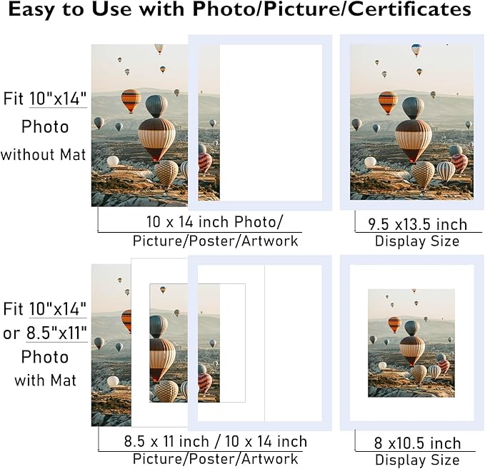 10x14 Picture Frame Set of 12 for 30 x 40 cm Diamond Art Painting, Display 8.5x11 with Mat or 10x14 without Mat, Wood 10 by 14 Wall Gallery Poster Photo Frames Bulk with 8.5x11 Mat,12 Pack, White