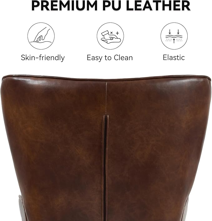 Nalupatio Mid Century Modern Accent Chair, PU Leather Upholstered Tufted Button Chairs, Living Room Reading Wingback Armchair, Side Chair for Living Room Bedroom, Brown
