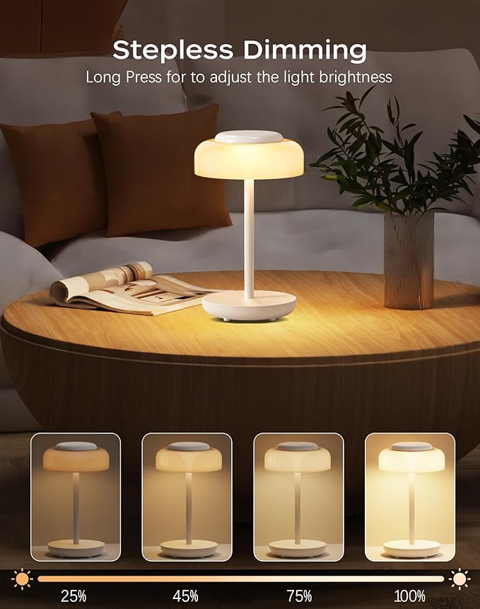 QiMH Battery Operated LED Table Lamp, 5000mAh Rechargeable Cordless Lamp Set of 2, Stepless Dimmable Touch Control, Small Waterproof Desk Night Light for Living Room, Bedroom, Outdoor Bar (White)