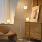 ONEWISH Lamp Set of 3 - Touch Bedside Table Lamps Set of 2 and 1 Floor Lamp, Modern Lamps for Bedroom Living Room Nightstand, White Opal Glass Lamp Shade, LED Bulbs Included Simple Design