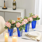 MCMCNCUIU Crystal Vases Set of 4, Blue Glass Vases, Crystal Vase for Centerpieces, Modern Flower Vase for Living Room, Bedroom, Kitchen, Dining Table, Shelf, Wedding, 6 Inches