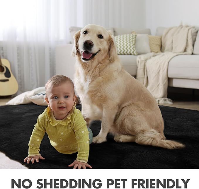 7x10 Ft Extra Large Shag Rugs for Living Room, Ultra Soft Fluffy Furry Area Rugs for Bedroom Indoor Floor, Aesthetic Carpet for Kids Home Decor (Black)