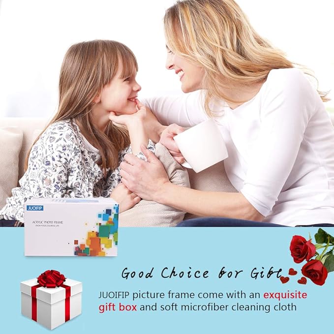 Acrylic 8 X 10 Photo Frame Clear Floating Double Sided Magnetic Picture Certificate Document Magnetic Photo Frame for Tabletop Display with Frame Stand and Gift Box (Free Soft Microfiber)