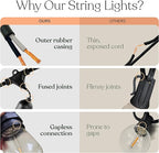 Brightech Ambience Pro Incandescent Outdoor String Lights - Commercial Grade Waterproof Patio Lights with 24 Ft Dimmable Edison Bulbs, Porch String Lights for Patio, Backyard, Christmas - 7 Bulbs 11W