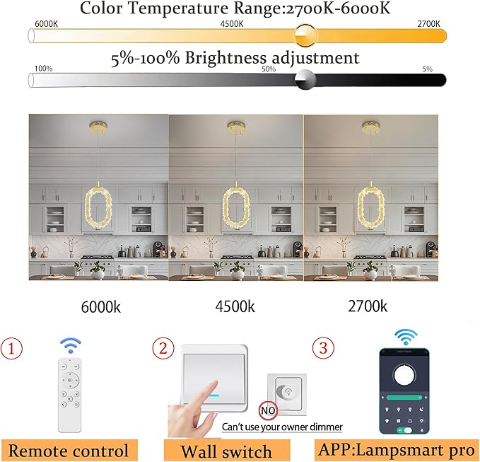 Gold 1 Ring Pendant Lights Kitchen Island Single Head Crystal Chandeliers Foyer Entrance Modern LED Dimmable Chandeliers