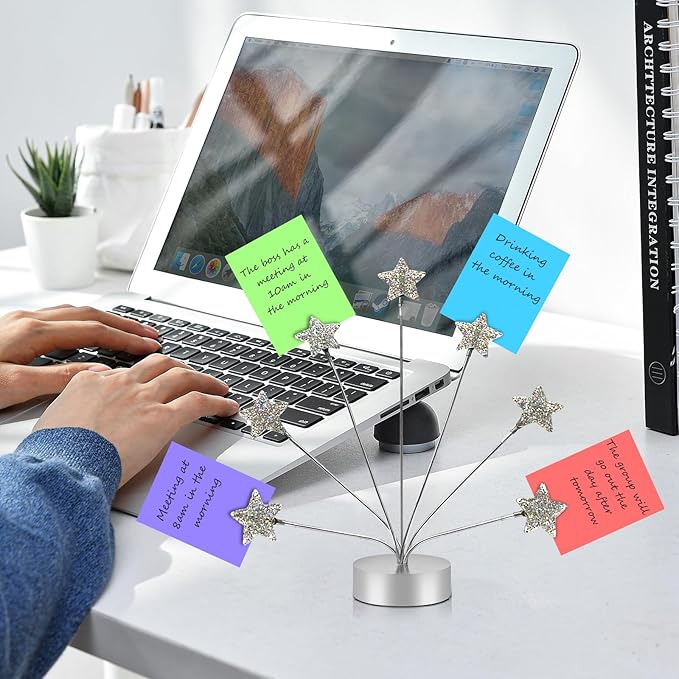 7-Branch Family Desktop Photo Tree Holder Clip Round Base, Card Picture and Memo Desk Frame Display Stand for Wedding Party Christmas Photo Clip Holder Table Numbers (Stars)