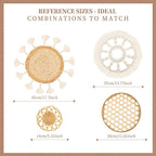 Boho Wall Basket Decor Set of 4 - Flat Woven Basket Wall Hanging Decor,Round Tassels White Macrame Tapestry Wall Decor Art,Handmade Rattan Wicker Seagrass Home Wall Baskets Decor(Wooden Beads Style)