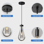 Raindrop Pendant Lights Kitchen Island Set of 3 Teardrop Black Hanging Light Fixtures Clear Solid Glass Pendant Light Modern Chandeliers for Dining Room Porch Corridor Living Room