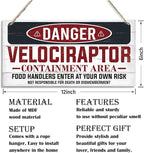 Warning Velociraptor Containment Area Sign, Danger Dinosaur Park Decor, Decorative Hanging Wood Plaque, Farmhouse Indoor Outdoor Decor, Door Gate Hanger, Novelty Sign