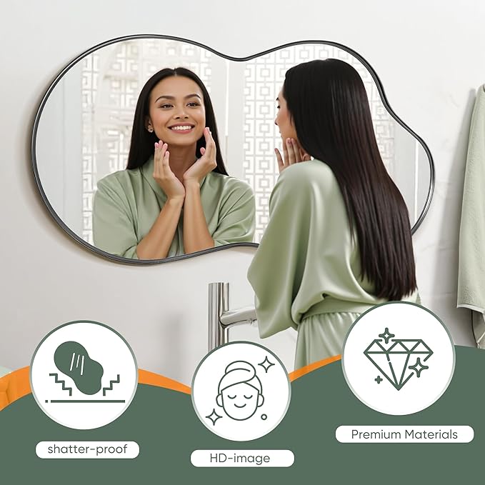 Suidia Irregular Wall Mirror, 36"x24" Bathroom Mirror Asymmetrical Mirrors Artistic Mirrors Decorative for Living Room Bedroom Bathroom Hallway Entryway, Black, Cloud Style