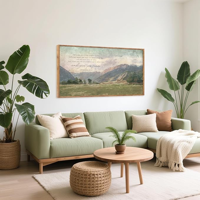 Aurlan Numbers 6:24-26 May The Lord Bless You Wall Art(40"x20"), Large Jesus Christian Bible Verse Scripture Canvas Artwork, Abstcat Watercolor Mountain Landscape Nature Decor for Home Dining Room Christ Gift