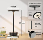 Cordless Table Lamp, LED Rechargeable Table Light with 3 Temp Settings, Stepless Dimming, 5000mAh Battery, USB-C, Memory, Aluminum Alloy, for Home, Patio, Restaurant, Outdoor. Black