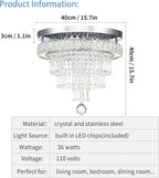 16“ Crystal Chandeliers Light Flush Mount Ceiling Light Fixtures Round Modern LED Chandelier for Living Room Bedroom Dining Room Closet Hallway (Cool White)