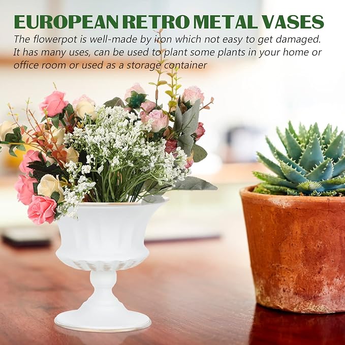 Vintage vase Iron urn Planter Decorative Table Front Porch urns House Plants Indoors Live urn Pot Outdoor Plant Pot Creative Flower Container Small Succulents Wrought Iron