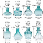 Bud Vases in Bulk Small Glass Green Vase Set of 8 Different Shape Smooth Surface Vintage Mini Tiny Vases Modern Cute for Flowers Table Wedding Decor Centerpieces Home Party Dining Room
