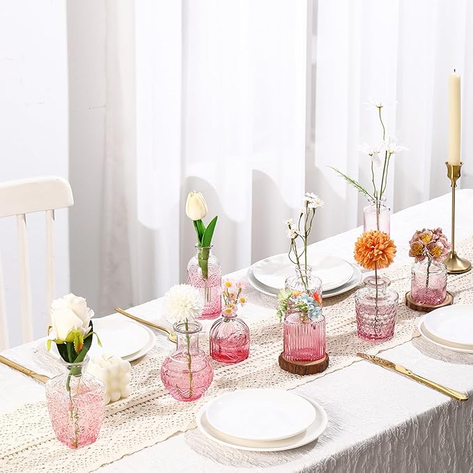 Bud Vases in Bulk 30, Pink Glass Vases for Centerpieces, Small Vase for Flowers, Small Flower Vase for Centerpieces, Mini Vintage Vases for Wedding Table Decor