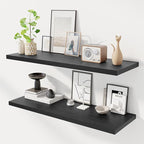 Dreamland 40" Floating Shelves for Wall, 12" Deep Slim Black Floating Shelves, Wall-Mounted Shelves for Bedroom, Living Room, Kitchen, Bathroom - Set of 2
