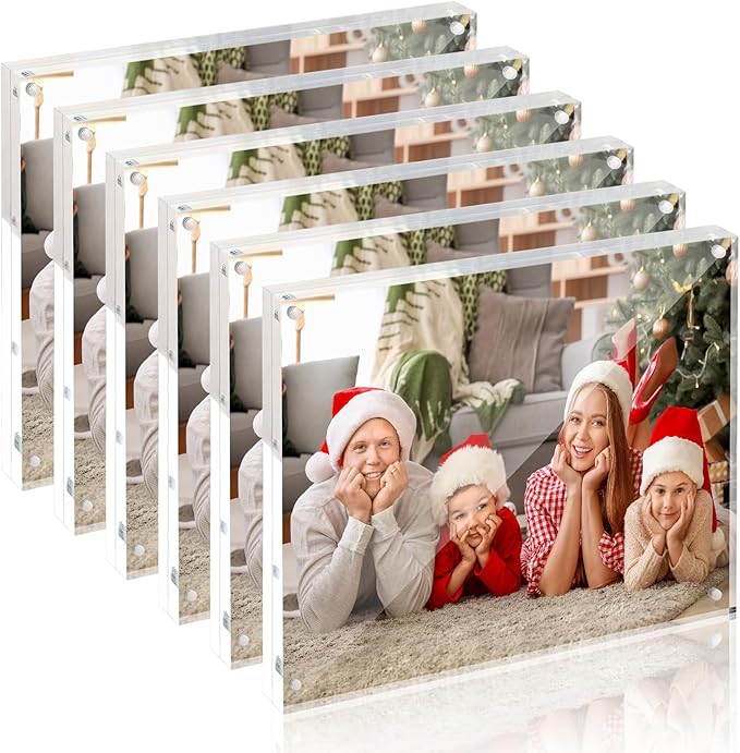 SYNTRIFIC 8x10 Acrylic Frames 6 Pack,10+10mm Thickness Acrylic Picture Frames,Freestanding Double Sided Magnetic Picture Frames Lucite Frameless Transparent Gift for Desktop Display
