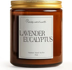 Lavender & Eucalyptus Scented Candles for Home, Natural Soy Wax Aromatherapy Non Toxic Candle Gifts for Women Men, Home Fragrance Decoration Glass Jar Candle for Meditation and Relaxation (9oz)