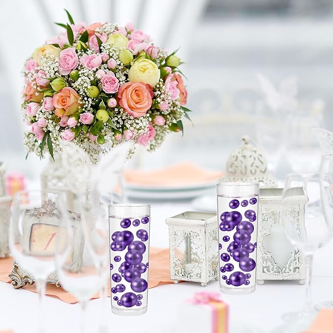 200PCS Purple Faux Pearls Beads for Centerpiece Vases, Vase Filler Faux Pearls, No Holes Filler Beads for Party Anniversary Birthday Wedding Table Decor, 10/14/20/30mm