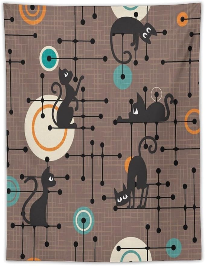 ICMOLYYENLO Boho Medieval Cat Tapestry, Abstract Atomic Starburst Geometric Aesthetic Art Wall Hanging For Bedroom Living Room Dormitory 40x60 Inches
