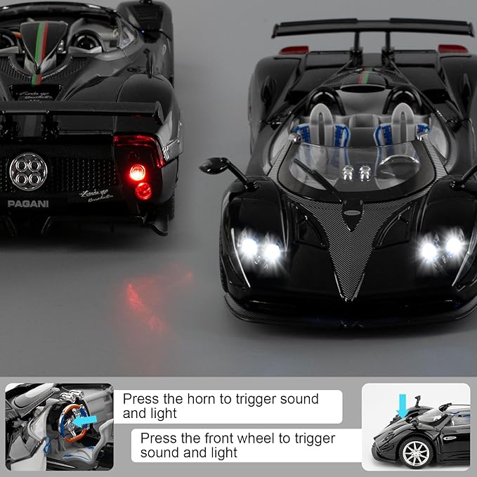 1/24 Car Model Compatible for Collectible Pagani Zonta HP Diecast Toy Car,Zinc Alloy Pull Back Cabriolet Vehicles Toy with Sound and Light for Adult Boys Girls (Black)