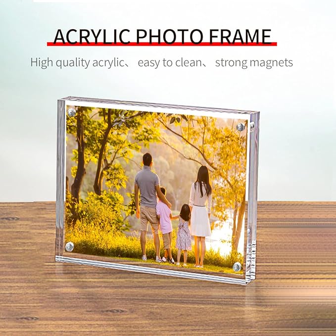 Acrylic 4x4 Inch Square Picture Frame 3 Pack, Magnetic Photo Frames for 4x4 or 3x3 Pictures Display, Clear Double Sided Freestanding Picture Frames, Desktop Ticket Display
