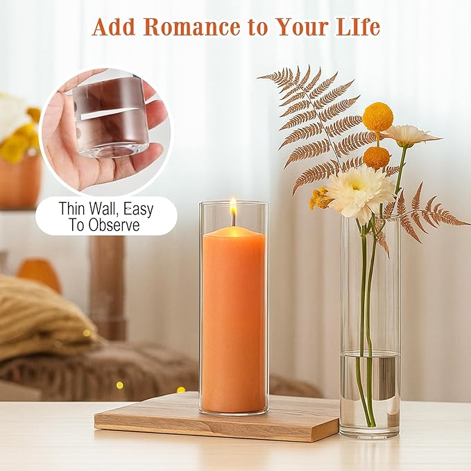 20 Pack 5.9" Tall x 1.8" Diameter Clear Glass Cylinder Vases - Multi-Use Flower Vase, Hurricane & Floating Candle Holders for Wedding Centerpieces, Home Decor, Table Displays