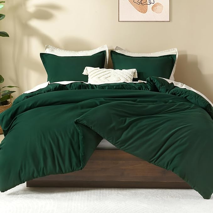 Litanika Dark Emerald Green Full Comforter Set, 3 Pieces Solid Forest Bedding Set, All Season Fluffy Bed Set (79x90In Comforter & 2 Pillowcases)