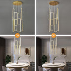 Modern Kitchen Island Dimmable Pendant Light Fixture Gold 144W LED Pendant Lights 8 Rings Rectangular Chandelier Staircase Large Chandelier Lobby Living Room Foyer High Ceiling Chandeliers