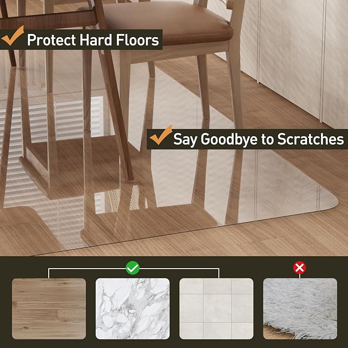 Area Floor Mat for Home, 6'×9' Large Transparent No Slip Waterproof Vinyl Area Rug, Spill Resistant Hard Floor Protector Cover for Bedroom, Easy Clean Splat Mat for Under High Chair