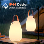 uuffoo 2 Pack Outdoor Table Lamp - Dimmable Rechargeable Night Lights w/ Remote and 7 RGB Colors, IP44 Water-Resistant Portable Hanging Lantern for Patio, Bedroom, Garden, Emergency (Leather Handle)