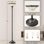 Luvkczc Torchiere Floor Lamp for Living Room - 70" Victorian Standing Lamp with Etched Glass Shade, Corner Floor Lamps for Bedroom/Office