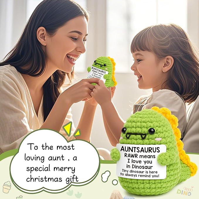 OCCdesign Mini Christmas Aunt Gifts from Niece Nephew RAWR I Love You Auntie Best Aunt Ever Gifts Cute Handmade Crochet Dinosaur for Christmas Thanksgiving Day Birthday Gift for Auntie Aunty to be