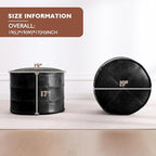 Round Leather Ottoman,Handmade Stuffed Ottoman,Genuine Leather Pouf, Foot Rest Pouf,Comfortable Soft Seating for Living Room & Bedroom (Black, Round)