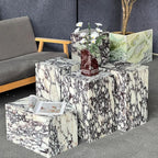 Luxury Marble Side Table,Square End Table for Modern Sofa and Bed, Living Room, Sofa, Bedroom（Calacatta Viola）