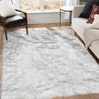 Goolela 8x10 Area Rug for Living Room - White and Grey Tips Faux Fur, Fluffy Fuzzy Sheepskin for Bedroom Dorm - Large Plush Rectangle Home Decor