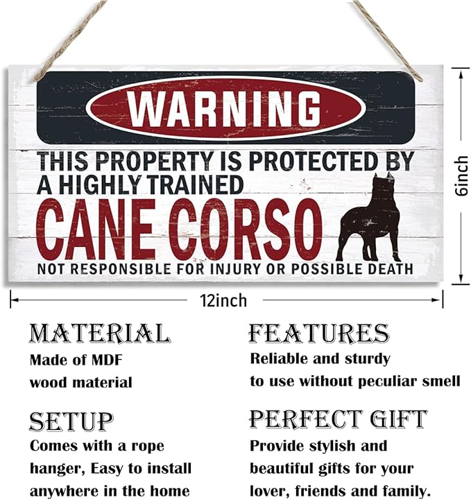 Warning Sign, Cane Corso Warning Wood Plaque Sign, Funny Door Signs, Decorative Wood Hanging Suspension Plaque, Farmhouse Wooden Wall Decor, Outdoor Hanging Wooden Signs