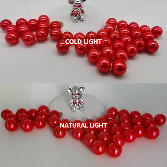 200PCS Red Faux Pearls Beads for Centerpiece Vases, Vase Filler Faux Pearls, No Holes Filler Beads for Party Anniversary Birthday Wedding Table Decor, 10/14/20/30mm