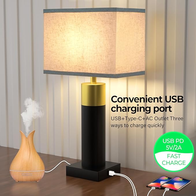 Touch Table Lamp for Bedroom 3 Way Dimmable 22''Bedside Lamp with USB A+C Nightstand Lamp for Living Room Office and Hotel Bulb Included