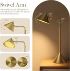 Metal Desk Lamp, 3000k Soft Light Modern Desk Lamp with Dimmer Switch, Adjustable Lighting with Swivel Arm Reading Lamp for Bedside Table, Office Desk, Task Light, Living Room(Gold)