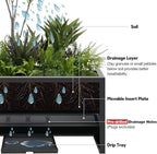 Worth Garden Metal Rectangular Planter Box - Black Powder Coated Steel Planter - 16" H. Tall Heavy Duty Modern Flower Plant Pot - Indoor & Outdoor, Commercial & Residential (16"x12"x36")